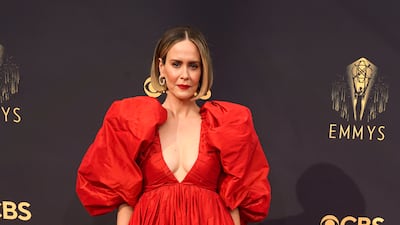 Sarah Paulson in Carolina Herrera. AP
