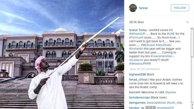 A post from Tyrese on Instagram makes his it known he is, indeed, back in the UAE.