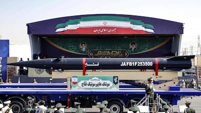 An Iranian Fatah-1 hypersonic ballistic missile. The weapon is understood to be the biggest threat to Israel, by penetrating its defence systems. AFP