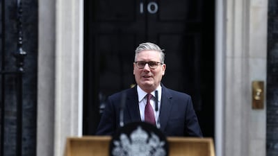 British Prime Minister Keir Starmer announces his resignation outside 10 Downing Street in London. AFP