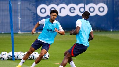 PSG's Hugo Ekitike during training. Reuters