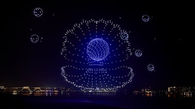 The largest aerial image of a seashell formed by multirotors/drones was set in Ras Al Khaimah. Photo: Ras Al Khaimah Tourism Development Authority