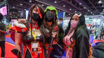 From left: Mimi Al Hajehr as Beidou, Lilly Lou as a Japanese school girl and Shouq Al Mehairbi as Nezuko.