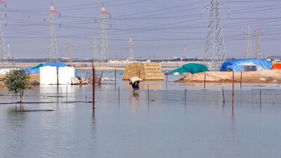 This picture shows tents that were flooded following heavy rains in Al Rawdatayn, about 115 kilometres north of Kuwait City. AFP