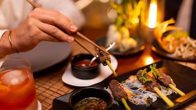 Grilled beef sausage skewers at the Saigon Social brunch