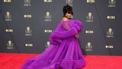 'Nailed it!' star Nicole Byer wore custom Christian Siriano. She thanked all the women who came before her to break the couture barrier for plus-size women, and she went for it in the strapless look with sheer layers that flowed to the ground. AFP
