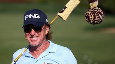 DUBAI, UNITED ARAB EMIRATES - FEBRUARY 02: A portrait of Miguel Angel Jimenez of Spain on the driving range prior to the Omega Dubai Desert Classic on the Majlis course at the Emirates Golf Club on February 2, 2016 in Dubai, United Arab Emirates. (Photo by Warren Little/Getty Images)