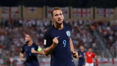 England’s Harry Kane celebrates scoring the first goal in a 4-0 win away at Malta. Carl Recine / Reuters