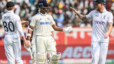 India opener Yashasvi Jaiswal is congratulated by England captain Ben Stokes after his dismissal for 209. AFP