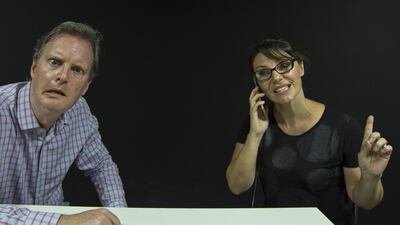 Rehearsals for Backstage’s new production of Mark Dunn’s 7 Interviews, opening at Ductac. Courtesy of Backstage.