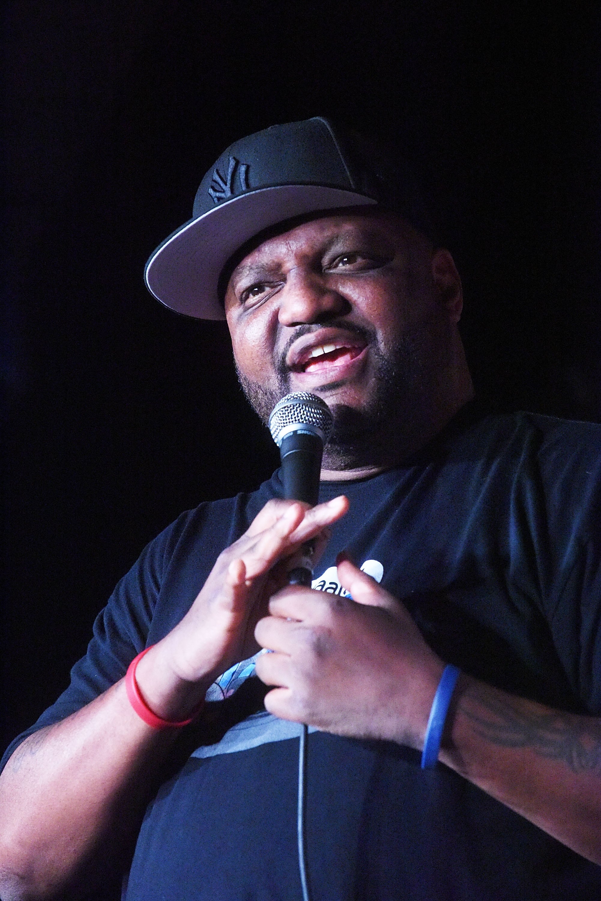 Aries Spears, known for his celebrity impressions and work on Mad TV, performs at Etihad Arena in Abu Dhabi on November 21. Getty Images