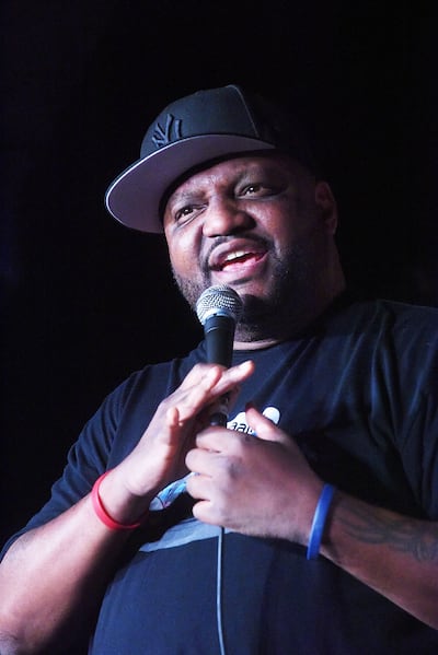 Aries Spears, known for his celebrity impressions and work on Mad TV, performs at Etihad Arena in Abu Dhabi on November 21. Getty Images