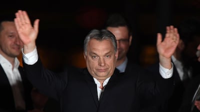 Hungarian Prime Minister Viktor Orban celebrates after his national election victory in April. AFP