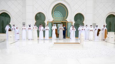 President Sheikh Mohamed and other UAE dignitaries perform Eid Al Adha prayers at the Sheikh Zayed Grand Mosque. All photos: Presidential Court.