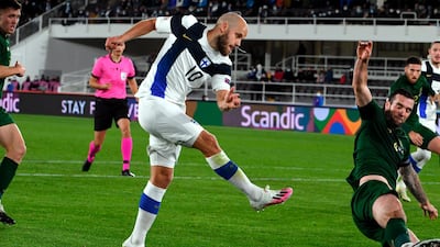 Finland's Teemu Pukki shoots at goal. AP