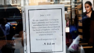 A sign on the door of a Sephora store New York City. Reuters/Shannon Stapleton