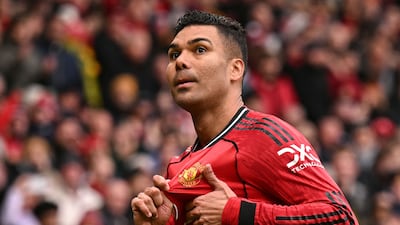Manchester United's Casemiro after scoring the team's first goal against Aston Villa at Old Trafford. AFP
