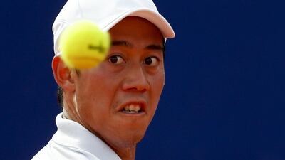 Japanese tennis player Kei Nishikori in action against Argentinian Carlos Berlocq during their semi final match of the ATP Tennis Open of Argentina in Buenos Aires. David Fernandez / EPA