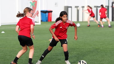 Lyla Ali takes part in training with the Go-Pro Academy at the Dubai English Speaking College in Academic City in Dubai. Pawan Singh / The National