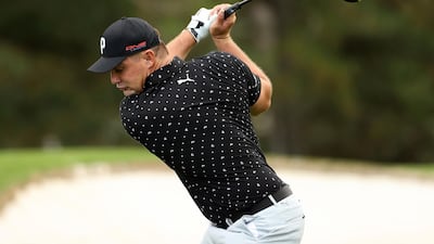 Bryson DeChambeau warms up for the Masters. AFP