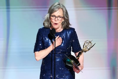 Sally Field with her Emmy for Outstanding Lead Actress in a Limited or Anthology Series or Movie for Remarkably Bright Creatures. EPA