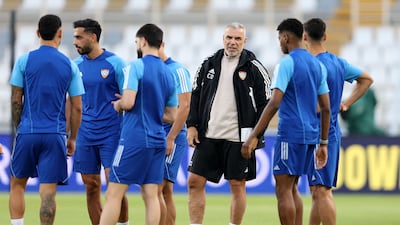 UAE coach Cosmin Olaroiu oversees a training session ahead of the World Cup qualifier against Uzbekistan at the Al Nahyan Stadium in Abu Dhabi. Chris Whiteoak / The National