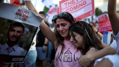 Women in Tel Aviv react after Hamas released Israeli hostages yesterday. What such emotional scenes tell us is that Palestine and Israel are highly traumatised societies that need to heal. Reuters
