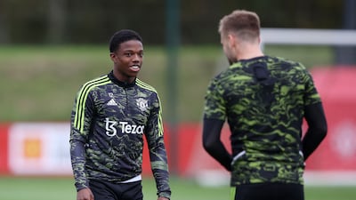 Tyrell Malacia trains for the Europa League. Reuters