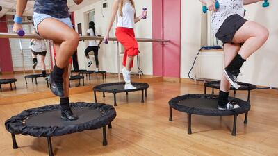 8. The Rebounder. The Rebounder promises a 60-minute, zero-impact, fat-burning workout that involves bouncing on an individual trampoline to pumping tunes while holding hand weights – with the added promises of the lymph fluid-clearing, immune system-boosting and cell-cleaning benefits that jumping up and down are purported to give you. • From Dh65, classes run every Wednesday from 10.30am to 11.30am at DanceFit in Dubai (04 388 3157) Getty Images