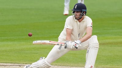 England batsman Dom Sibley plays a shot during Day 1 of the second Test against the West Indies at Old Trafford. AFP