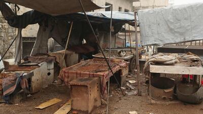Deserted merchandise stalls in the rebel-held town of Ariha in the northern countryside of Syria's Idlib province following an air strike by pro-regime forces. AFP