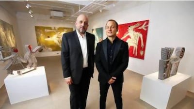 Khaled and Hisham Samawi at the Nadim Karam exhibition in the new Ayyam Gallery in London. Stephen Lock for The National