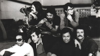 The band, from left to right: George Lukas, Ezzat Abu Ouf, Hayssam El Shallah, Teymour Kouta, Wagdi Francis, Pino, Sadek Gallini. Courtesy of Les Petits Chats