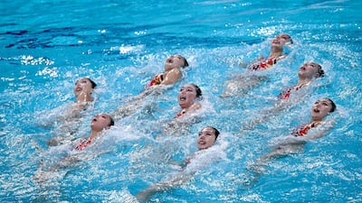 Team Japan competes at the World Aquatics Artistic Swimming World Cup Super Final in Xi'an, China. AFP