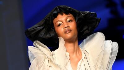 Pagoda-shaped shoulders at Jean-Paul Gaultier. AFP