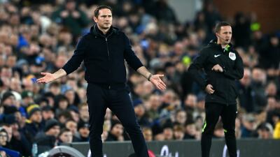 Frank Lampard reacts during Everton's home defeat to Brighton. Getty