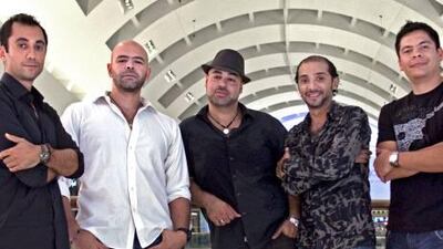 Dahab consists of, from left, Ashraf Helmi (drums), Adham Sharkawy (percussion), Sharif Maghrabi and Majed Fassi (guitar/vocals) and the bass-player Gabriel Matute.