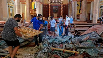 Destruction inside a church in the aftermath of the massive explosion. AFP