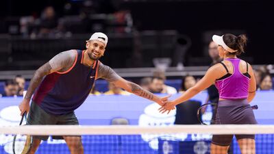 Nick Kyrgios and Bianca Andreescu at the World Tennis League in Dubai. Photo: World Tennis League in Dubai