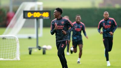 Arsenal's Albert Sambi Lokonga during training in London. PA