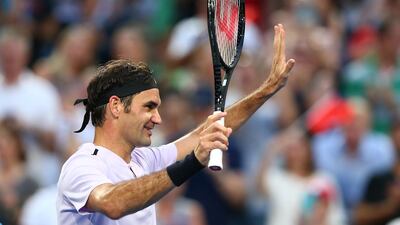 PERTH, AUSTRALIA - JANUARY 04: Roger Federer of Switzerland celebrates winning his singles match against Jack Sock of the United States on day six of the 2018 Hopman Cup at Perth Arena on January 4, 2018 in Perth, Australia. (Photo by Paul Kane/Getty Images)