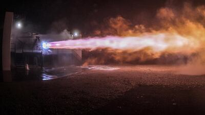 A test-firing of one of SpaceX's Raptor engines that the company plans to use to power a 100-person spacecraft to Mars and back. Courtesy : SpaceX )