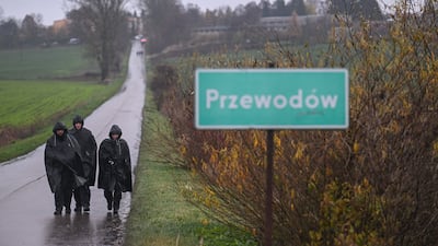 Police officers near the blast site in Przewodow, Poland, November 16, 2022. Russia denies that its missiles hit the Nato member state. Getty Images