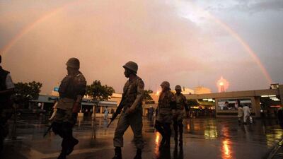 On guard: Pakistani Rangers secure Benazir Bhutto International Airport prior to the arrival of the former Pakistani president and head of political party All Pakistan Muslim League, Pervez Musharraf, in Islamabad. W. Khan / EPA