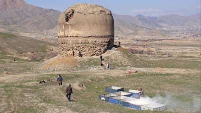 A stupa at Shewaki, Afghanistan, photographed in June 2020, that is being rehabilitated with funds from the Aliph Foundation. Work on the Shewaki site was interrupted by the coronavirus, but has now resumed. ACHCO