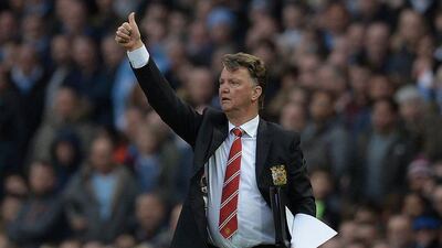 Manchester United manager Louis van Gaal shown during his team's Premier League match on Sunday against Manchester City. AFP Photo / March 20, 2016