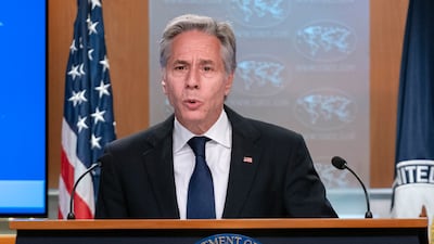 Secretary of State Antony Blinken addresses Russian election interference during a press conference. AP