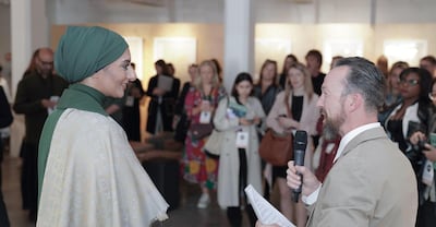 Reem bin Karam, director of Nama Women Advancement Establishment, and Jimmy MacDonald, founder and director of London Design Fair. Courtesy Irthi Contemporary Crafts Council