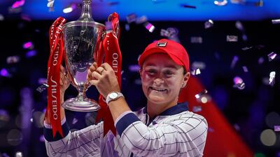 Ashleigh Barty poses with the WTA Finals trophy after beating Elina Svitolina in the final. AP Photo