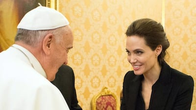 Pope Francis meets with Angelina Jolie at the Vatican. Osservatore Romano / AFP